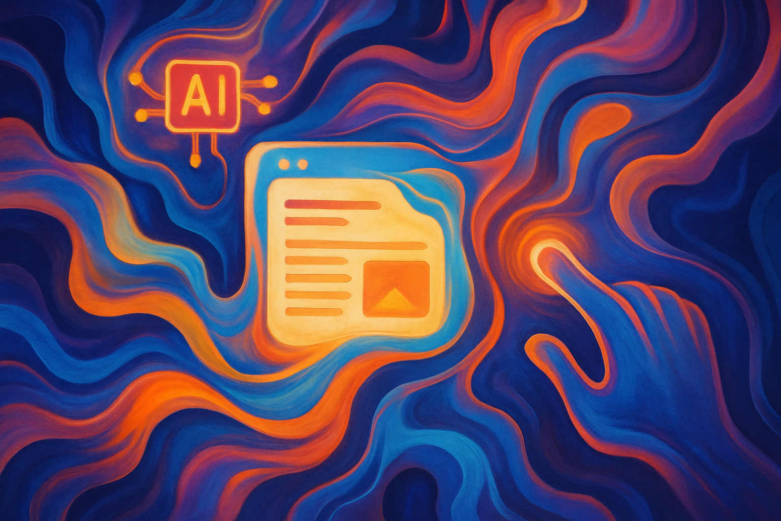 A visual metaphor of content morphing and adapting based on user interactions, symbolizing dynamic content generation and optimization driven by AI.