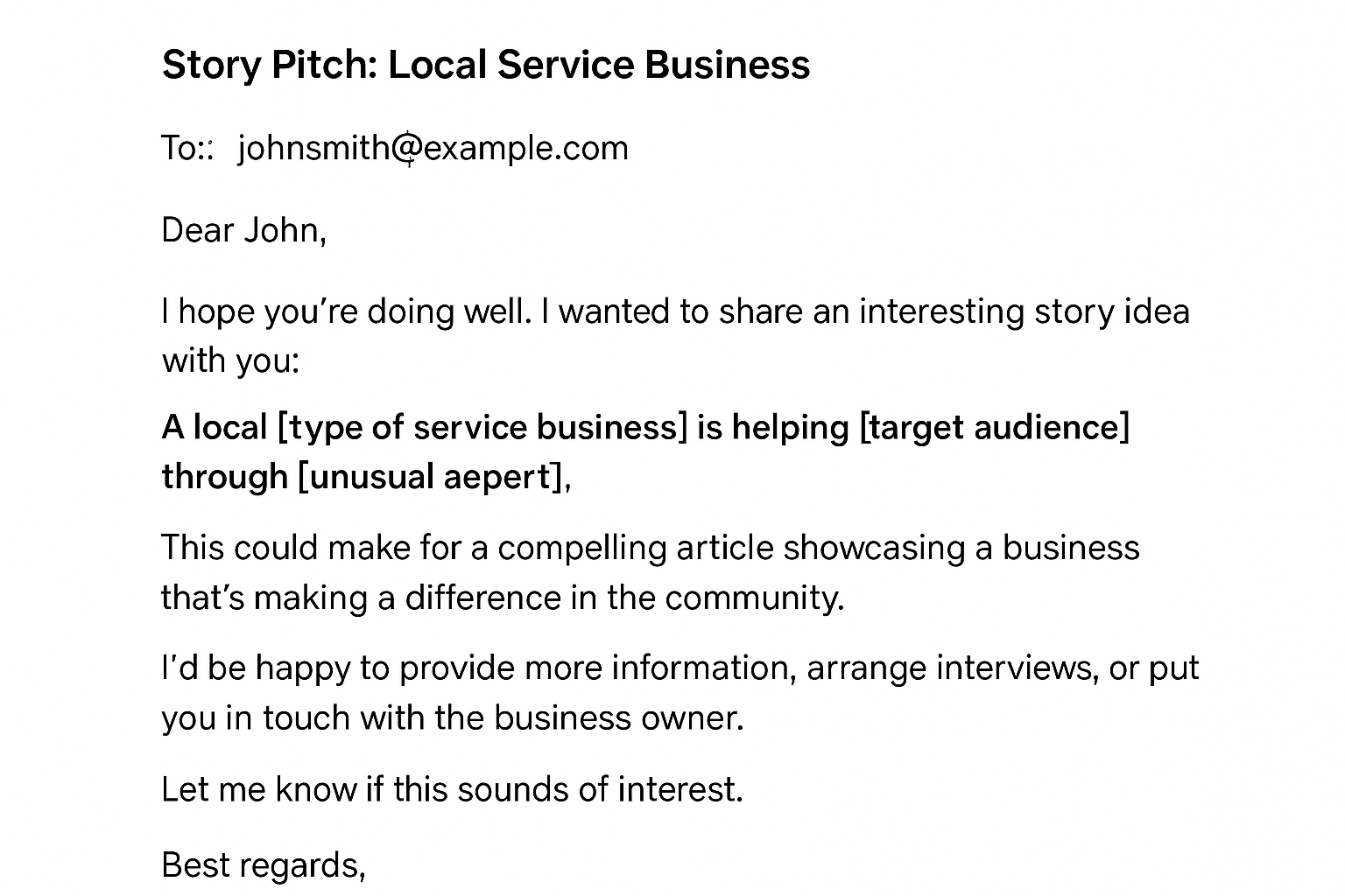 A mock-up of a professional email pitch to a Grand Rapids journalist, highlighting a compelling story angle for a local service business, with a focus on clear, concise communication.